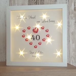 フォトフレーム 照明付きルビーウェディング 40周年記念ギフトアイデア パーソナライズされた新郎新婦の結婚式の照明付き写真 誕生日の壁掛け写真 ハート