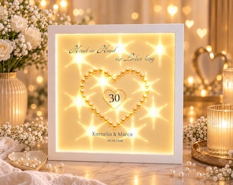 Perlenhochzeit 30 Jahre LED beleuchtet Bilderrahmen Anlass Geschenk Idee Brautpaar Perlen Geburtstag Hochzeit