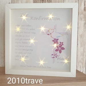 Confirmation Communion LED picture picture frame illuminated gift idea confirmation blessing wishes personalized dove star effects