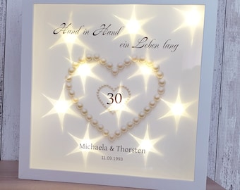 Perlenhochzeit 30 Jahre LED beleuchtet Bilderrahmen Anlass Geschenk Idee Brautpaar Perlen Geburtstag