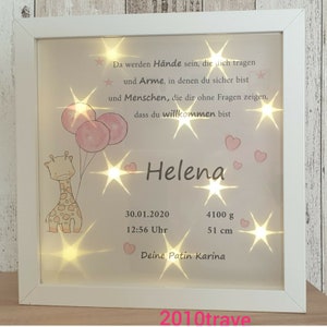 LED picture illuminated baby baptism birth stars animals giraffe nursery wall picture gift idea