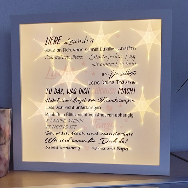 Bilderrahmen beleuchtet Tochter Freundin Geschenkidee Geburtstag Anlass Leuchtbild Bild Sterne Familie Konfirmation Personalisiert Wandbild