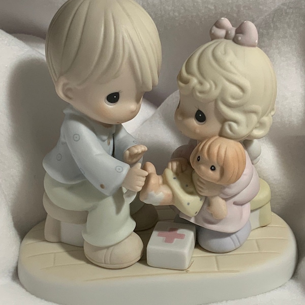 Precious Moments “You are ALWAYS there for me” - NEW w/box Vintage -  Boy bandaging doll the crying girl is holding - Friendship