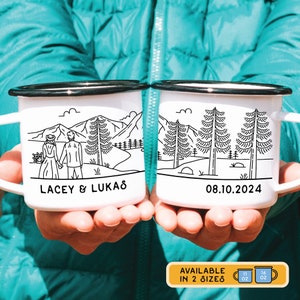 Personalized Wedding Gift, Mountain Wedding Couple Enamel Mug, Engagement Newlywed Anniversary Gifts for Bride & Groom, Eloped Camping Cup