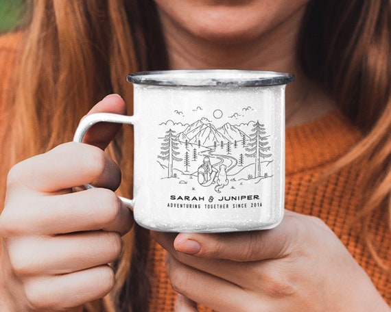 Dog Mom, Personalized Camp Mug, Hiking Woman, Dog Mom Gift, Custom Coffee Mug, Outdoor Camping Mug, Mountain Hiking Mug Scene