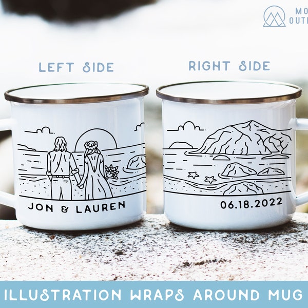 Ocean Wedding Personalized Enamel Camp Mug - Wedding, Engagement, or Anniversary Gift!
