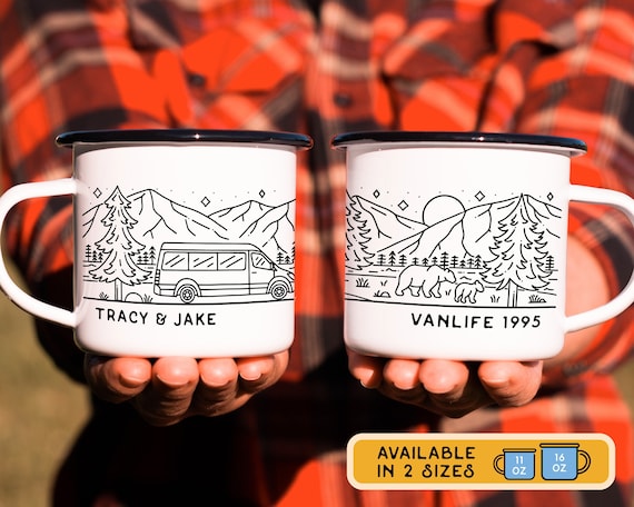 Personalisierte Camper Van Emaille Tasse, Retro Campervan Zubehör für Road  Trip Adventure, Spaß einzigartiges individuelles Vanlife Geschenk für  Outdoorsy Paar - .de