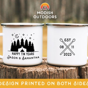 10 Year Anniversary Gift for Husband, 10th Anniversary Gift Wife, Personalized Keepsake Enamel Camp Mug, Aluminum Wedding Anniversary Gift