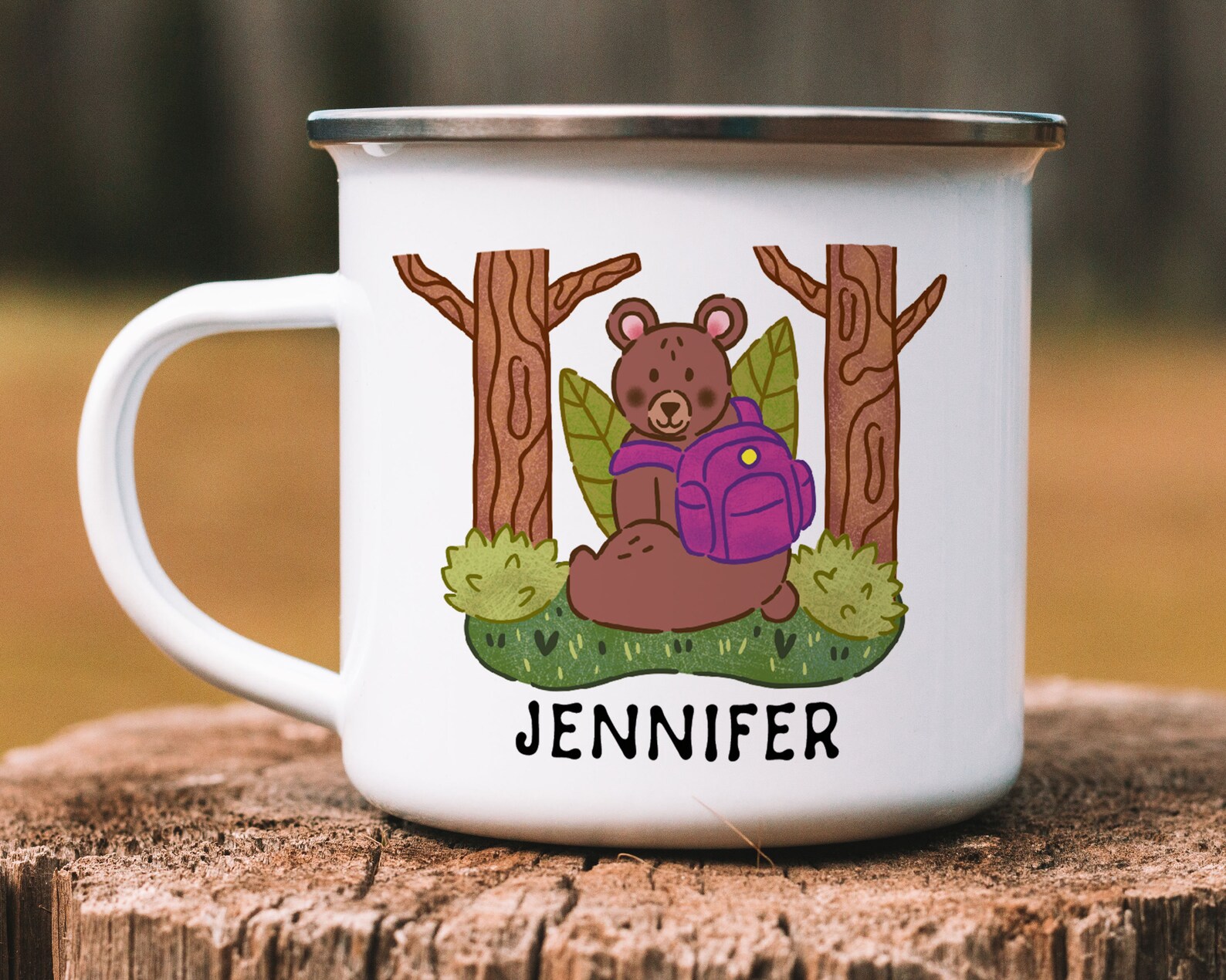 Personalised Kids Camp Mug Woodland Bear Custom Camp Gift Etsy