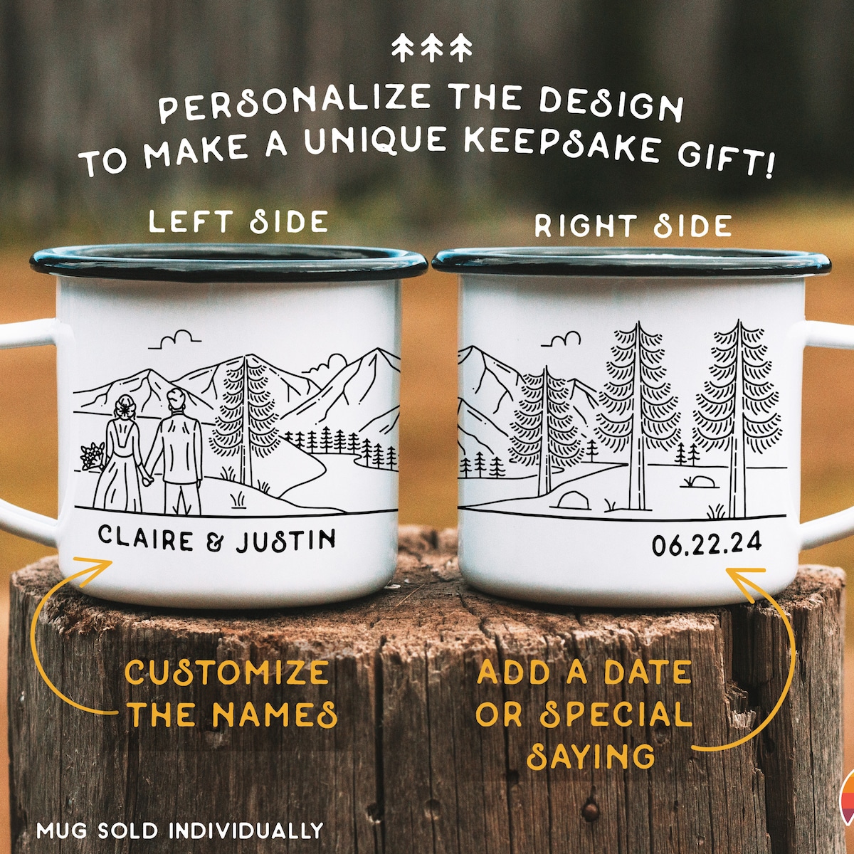 Personalized Wedding Gift, Bride & Groom Mountain Romantic Enamel Mug, Unique Engagement Newlywed Anniversary Present for Outdoorsy Couple - Etsy