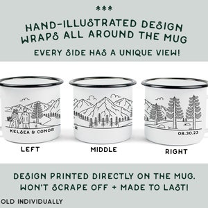 Personalized Wedding Gift Mountain Enamel Mug, Engagement Newlywed Anniversary Gift, Unique Elopement Camping Cup, Custom Couples Valentines image 4