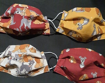 Lady and the tramp face mask Disney valentines day, washable, reusable and 100%cotton, w/filter included adult size