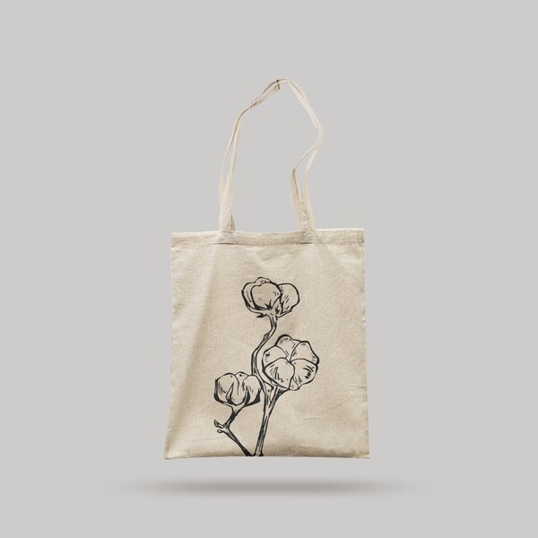 Cotton ToteBag, Minimalist Vintage Bag, Illustrated Bag