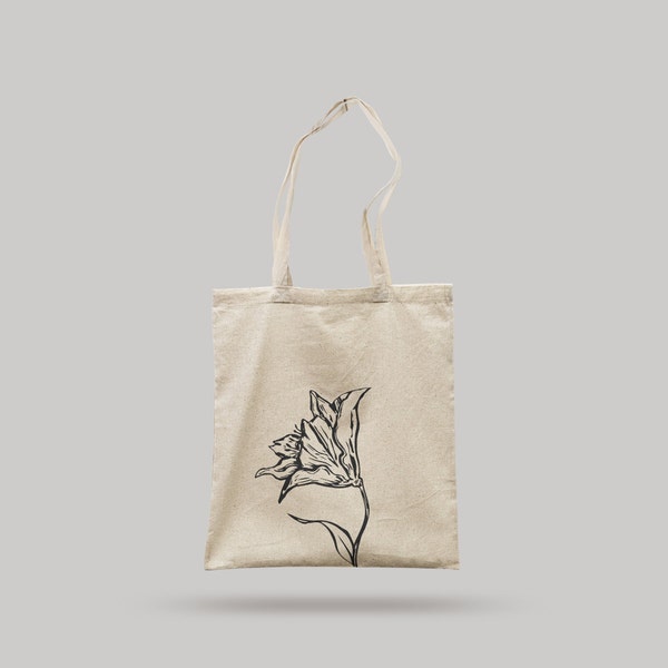 Lily Flower ToteBag, Vintage Bag, Minimalist Cotton Bag