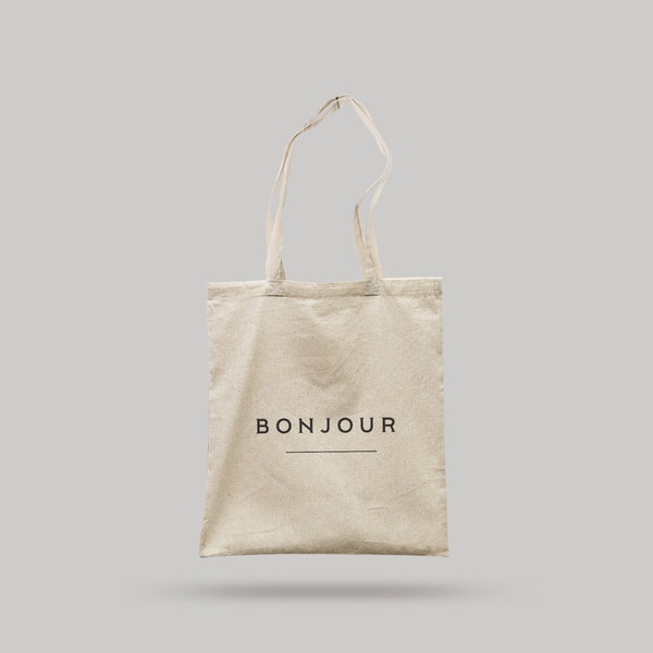 Bonjour ToteBag, Minimalist Vintage Bag, Illustrated Bag