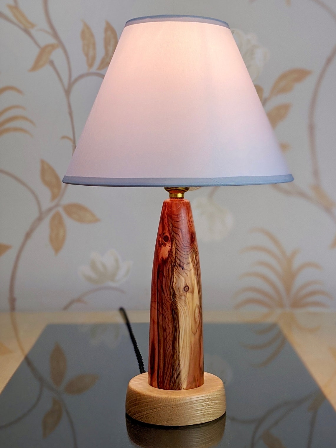 Redwood Tablelamp With Oak Base by Mycowoodwork Wooden Lamp Etsy