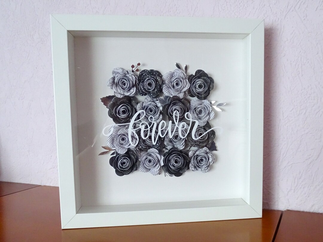 3D Picture Frame Roses in Black-white-silver Forever Valentine's Day ...