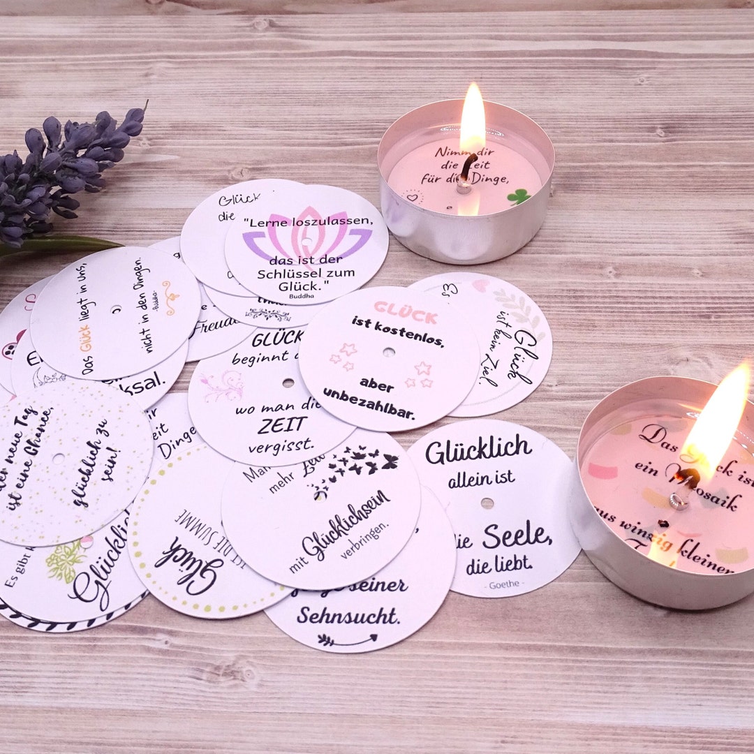 Glückslicht Teelichtböden 20 gedruckte Glückssprüche DIYGlückslichter