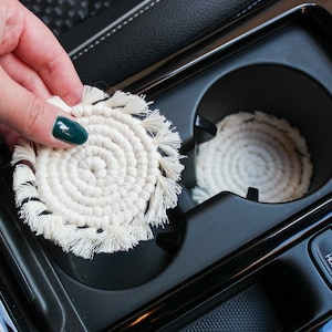 Boho Macramé Car Cup Holder Coasters | Set of 2 Handmade Eco-Friendly Car Accessory & Gift