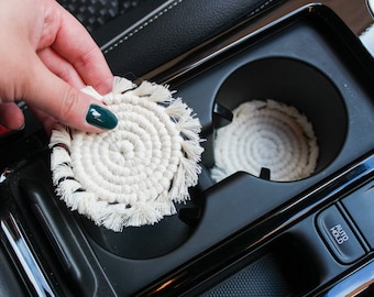 Lot de 2 sous-verres porte-gobelet Boho en macramé pour voiture | Accessoires de voiture, nouveau cadeau de voiture, passe de conduite nouveau conducteur