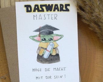 Glückwunschkarte Abschluss Abitur, Bachelor, Master, Examen personalisierbar, Postkarte, Gratulation, Baby Yoda Grogu Mandalorian