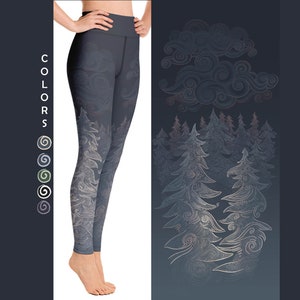 Forest Night Yoga Leggings - Workout Tights - Patterned Yoga Pants - Nature Leggings women - Colorful Yoga Tights