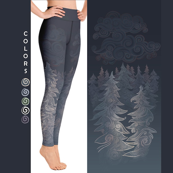 Forest Night Yoga Leggings - Workout Tights - Patterned Yoga Pants - Nature Leggings women - Colorful Yoga Tights