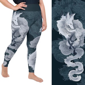 Fox BLUE Yoga Leggings Plus Size - Fox tights- Fantasy Fox Leggings - Blue Fox workout leggings - Snow Fox yoga pants - Animal Yoga leggings