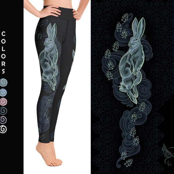 Rabbit Zodiac Yoga Leggings - Yoga Tights - Patterned Yoga Pants - Zodiac Sign Workout Pants - Colorful Yoga Pants