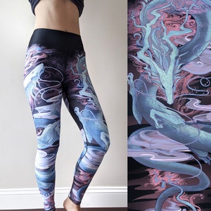 Purple Dragon Patterned Tights - High Waisted Pants - Dragon Workout Tights - Chinese Dragon tights - Yoga Workout Pants - Fantasy Leggings