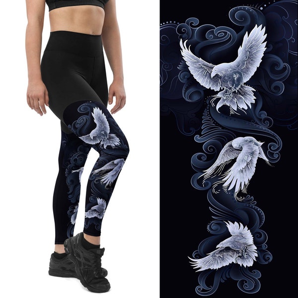 Raven Blue Sports Leggings - Raven Workout Tights - Compression Workout Leggings- Fantasy Tights women - Animal Yoga Leggings