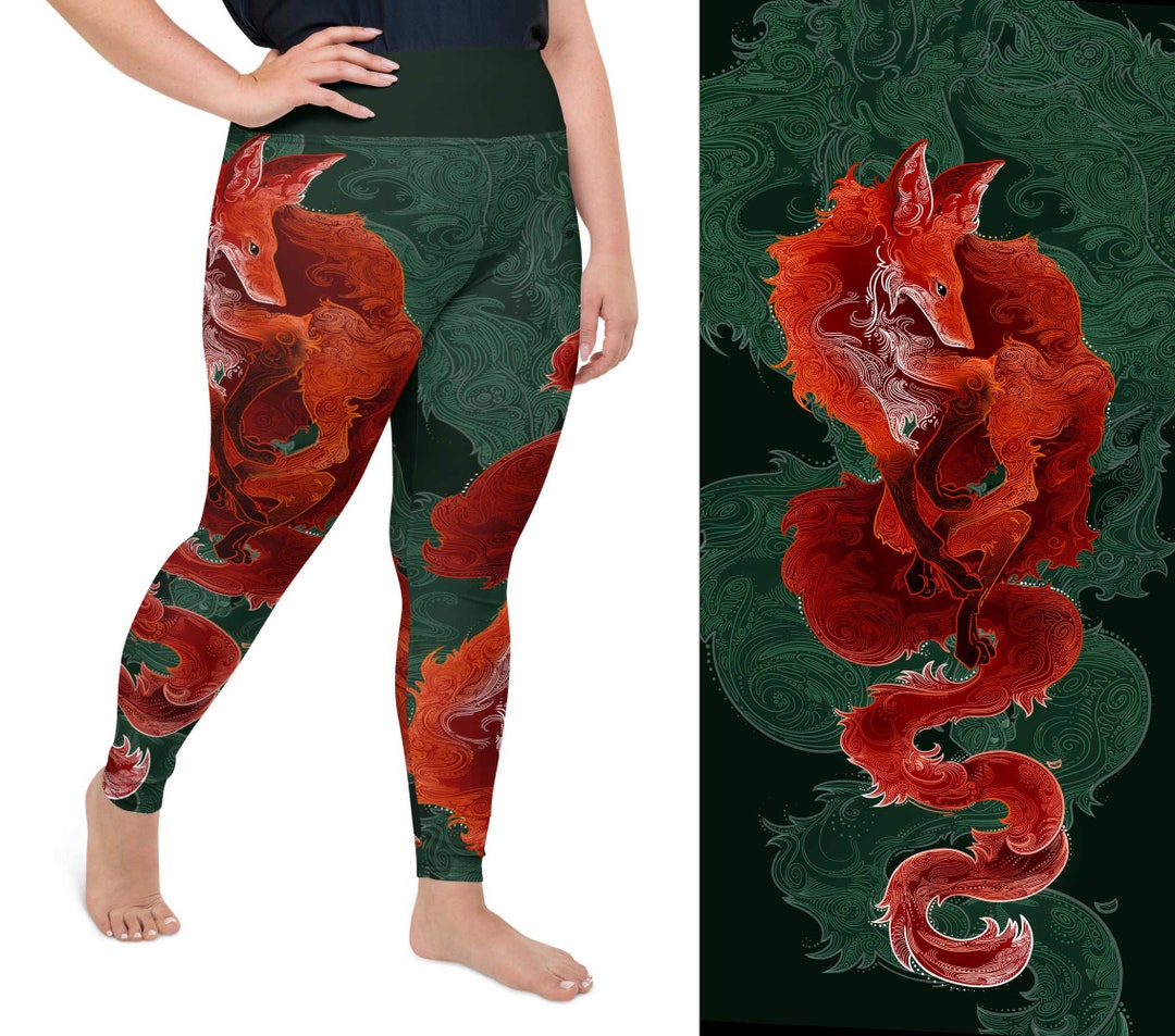 Fox RED Yoga Leggings Plus Size Fox Tights Fantasy Fox Leggings Green