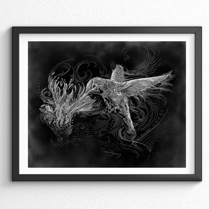 Hummingbird Fine Art Print Black UNFRAMED - Hummingbird Wall Art - Bird Wall Décor - Animal Wall Art - Bird Print