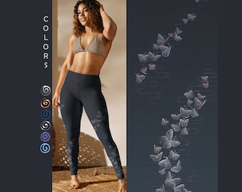 Spring Butterfly Yoga Leggings - Workout Tights - Butterfly Patterned Yoga Pants - Nature Leggings women - Colorful Yoga Tights