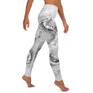 Chinese Dragon Black and White Smokey YOGA Leggings. Chinese Dragon Tights. White and Black workout tights.