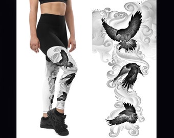 Leggings de sport blancs Raven - Collants d'entraînement Raven - Leggings d'entraînement de compression - Collants cool pour femmes - Leggings de yoga animaux