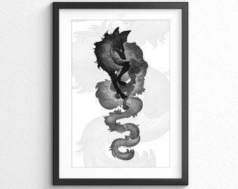 Black Fox Giclée Art Print: Ethereal Fantasy Wall Decor (UNFRAMED)