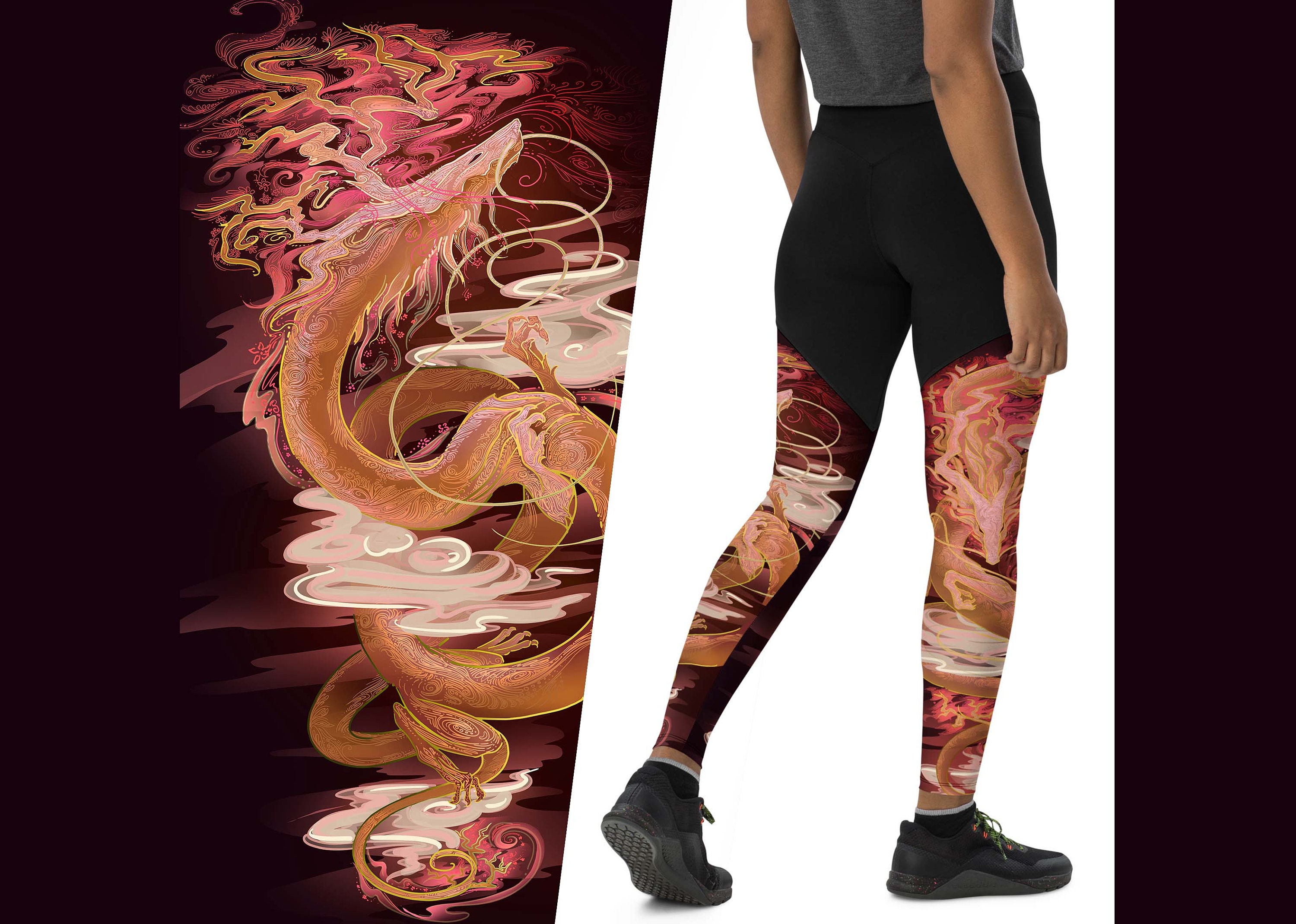 Dragon Leggings for Women, Chinese Dragon Yoga Pants for Her, Fantasy  Costume Cosplay, Red Leggings, Printed High Waisted Plus Size Legging 