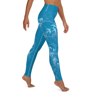 Swallow Bird Blue and Pink Yoga Leggings - Workout Tights - Patterned Yoga Pants - Nature Leggings women - Yoga Workout Pants