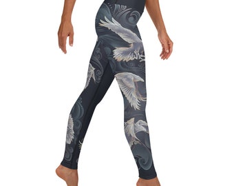 Raven Grey and Blue Yoga Pants - Raven Workout Tights - Bird Workout Leggings- Fantasy Leggings women - Animal Yoga Leggings