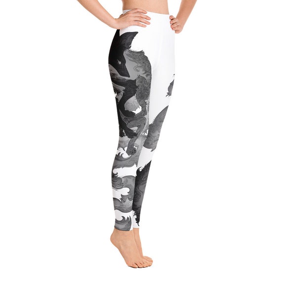 Fox White YOGA Leggings White Fox Workout Leggings Black and White