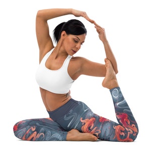 Koi Orange and Blue Yoga Leggings - Koi Workout Tights - Butterfly Koi pants - Yoga Workout Pants - Koi Original Design Leggings