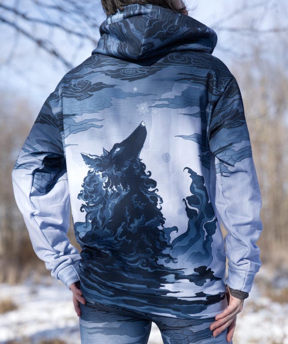 Unisex Dark Winter Wolf Pullover Hoodie - Chinese Style Nature