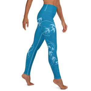 Swallow Bird Blue Yoga Leggings - Workout Tights - Patterned Yoga Pants - Nature Leggings women - Yoga Workout Pants - Bird Yoga Leggings