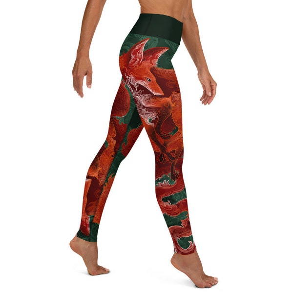 Fox Red YOGA Leggings - Fox tights - Fantasy Fox Leggings - Red Fox workout leggings - Red Fox yoga pants- Animal Yoga leggings