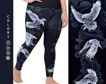 Leggings de yoga corbeau grande taille - collants corbeau - leggings nature - leggings d'entraînement corbeau - pantalon de yoga oiseau - leggings de yoga animaux