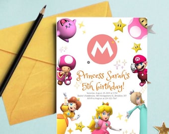 Invito di compleanno digitale Super Mario Peach Princess / inviti rosa Peach Princes / Invito elettronico / Invito digitale / Invito con carta / Compleanno Gir