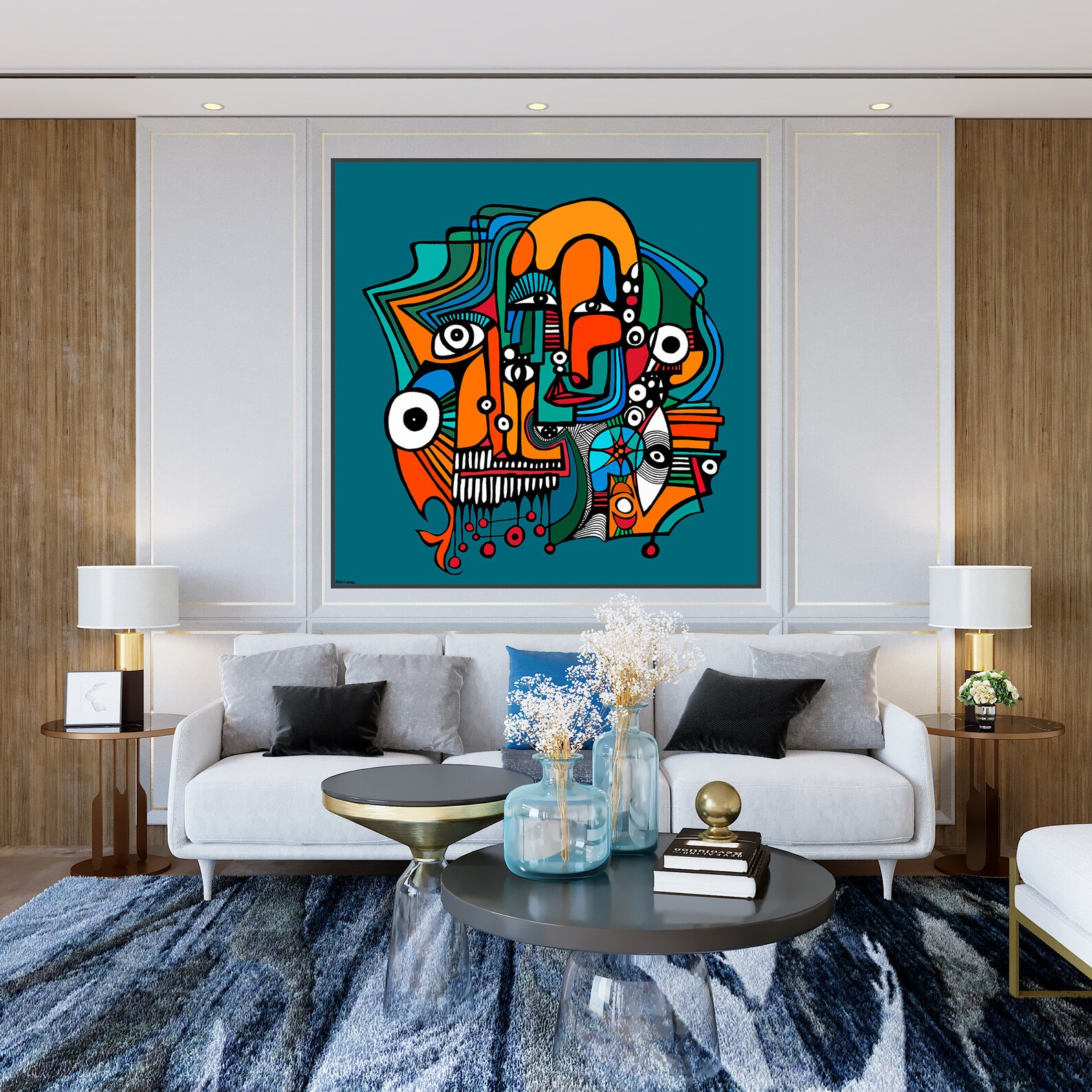 Original cubism painting colorful art home decor Large wall Etsy