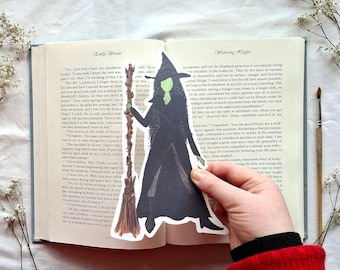 Böse Hexe Lesezeichen | Zauberer von Oz Hexe Lesezeichen | Grünes Gesicht Hexe Buch Begleiter | Wicked Merch inspiriertes Elphaba Besen Lesezeichen