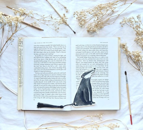 Badger Spirit Animal Bookmark with Tassel Tail, Handcrafted Bookmark Badger Gift for Reader, Unique Book Gift, Unusual Bookmark Gift